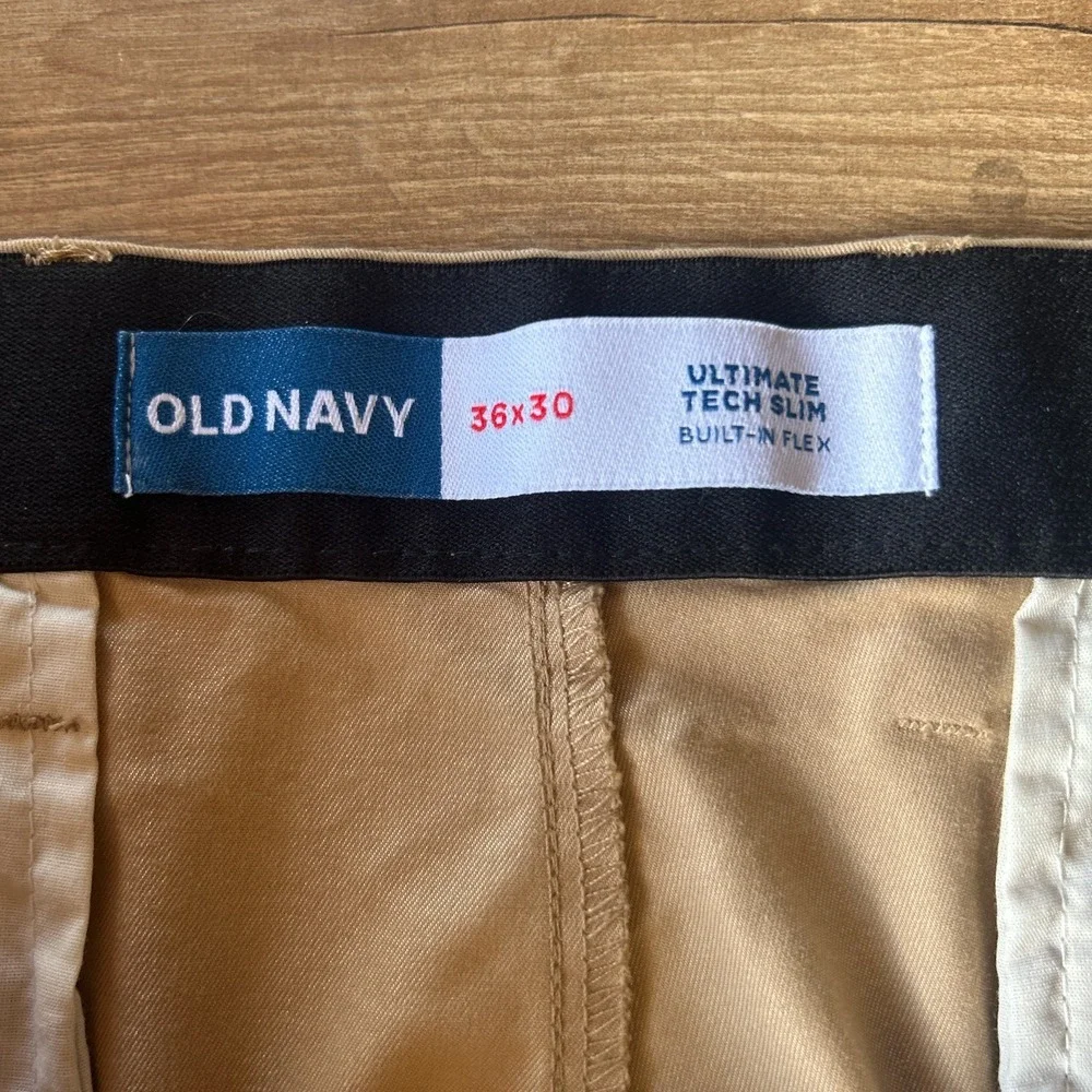 Old Navy Ultimate Tech Slim Chino Pants Mens 36x30 Khaki Tan Built-In Flex